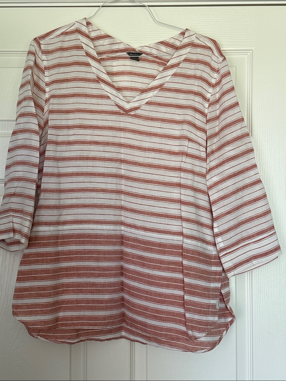 Eddie Bauer Rust and White Striped V-Neck Tunic